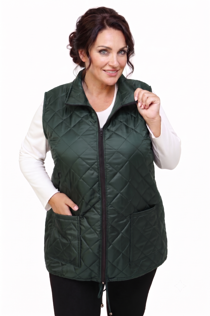 B21-6629AG Αμάνικο μπουφάν με φερμουάρ και γιακά - Κυπαρισσί