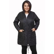 B21-6629MK Μπουφάν με φερμουάρ και κουκούλα μακρύ - Μαύρο