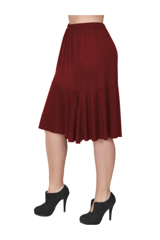 B19-168 Φούστα λοξή με λάστιχο & βολάν - Μπορντώ