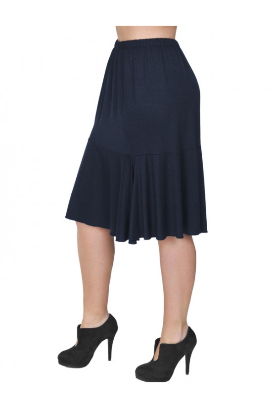 B19-168 Φούστα λοξή με λάστιχο & βολάν - Μπλε Μαρέν