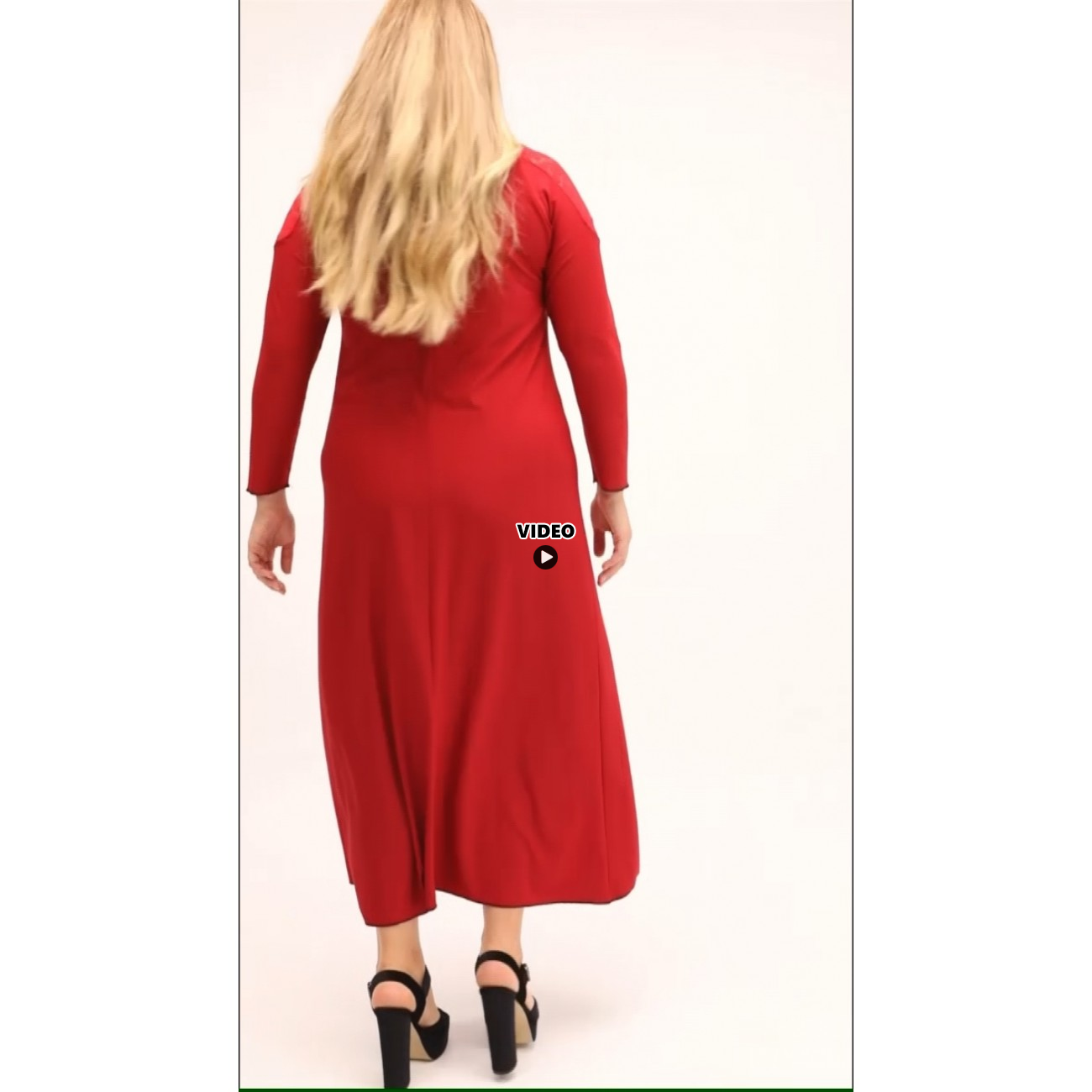 B22-123FD Long dress with lace on neck and shoulder - Dark red B22-123FD Long dress with lace on neck and shoulder - Dark red