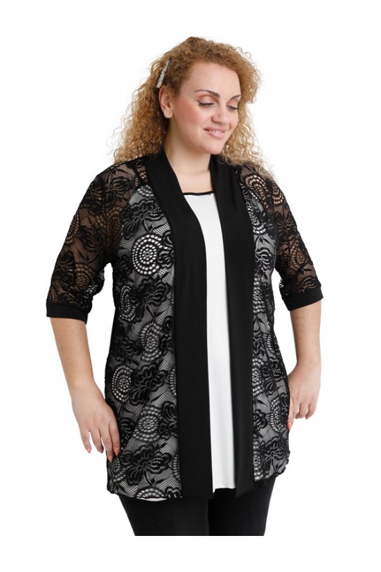 A20-139 Ζακέτα ίσια κλασική με δαντέλα