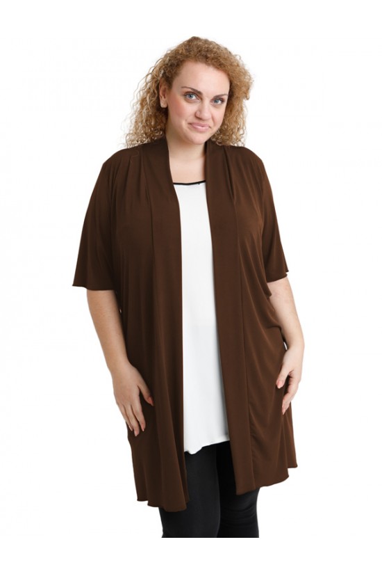 A20-142 Ζακέτα κλασική μακριά - Καφέ A20-142 Ζακέτα κλασική μακριά - Καφέ