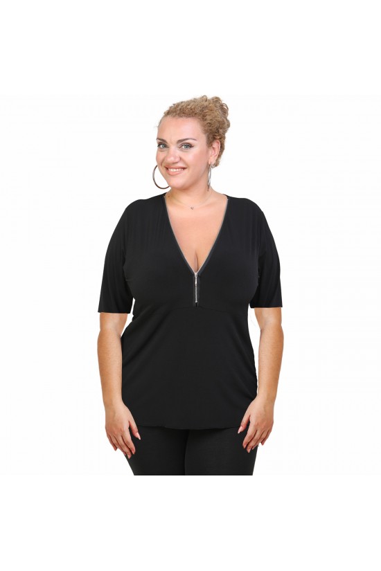 A20-190 Μπλούζα ίσια με φερμουάρ - Μαύρο