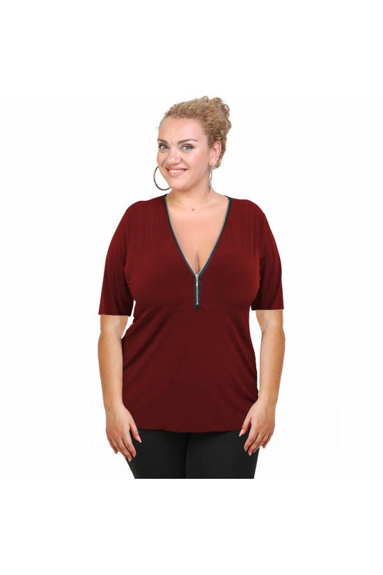 A20-190 Μπλούζα ίσια με φερμουάρ - Μπορντώ