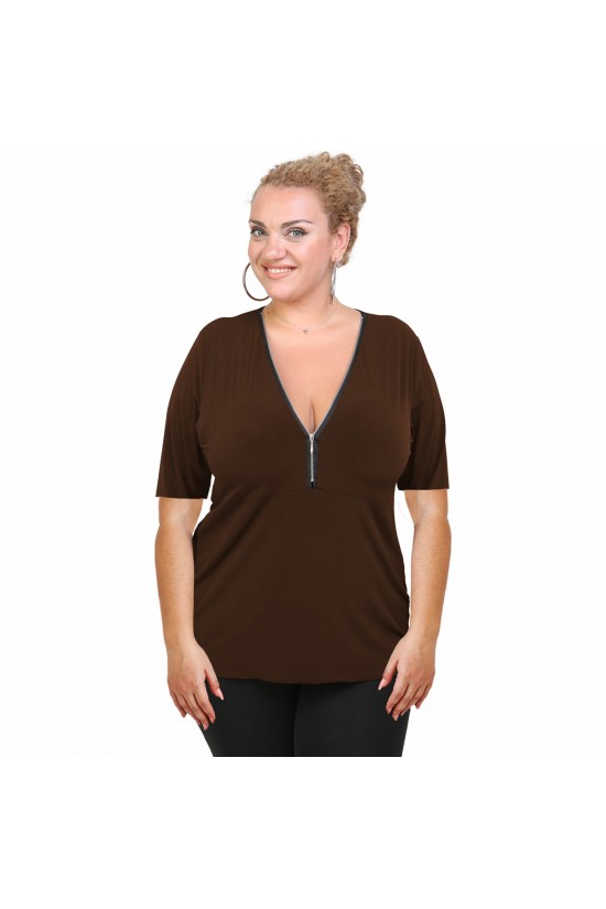 A20-190 Μπλούζα ίσια με φερμουάρ - Καφέ