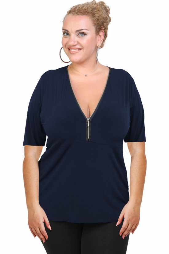 A20-190 Μπλούζα ίσια με φερμουάρ - Μπλε Μαρέν