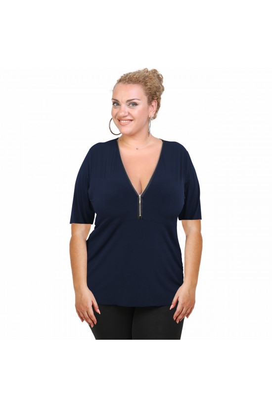 A20-190 Μπλούζα ίσια με φερμουάρ - Μπλε Μαρέν A20-190 Μπλούζα ίσια με φερμουάρ - Μπλε Μαρέν