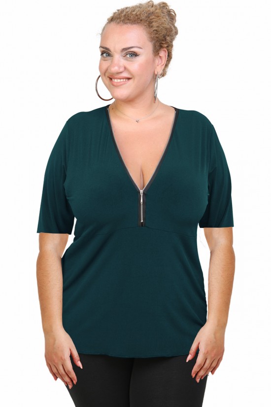 A20-190 Μπλούζα ίσια με φερμουάρ - Πετρόλ