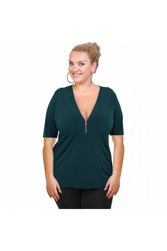 A20-190 Μπλούζα ίσια με φερμουάρ - Πετρόλ