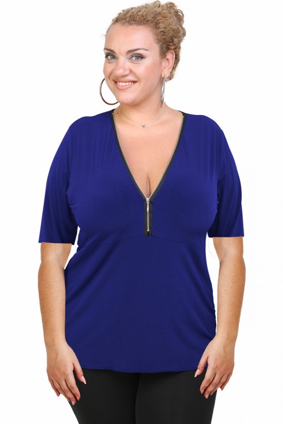 A20-190 Μπλούζα ίσια με φερμουάρ - Μπλε Ρουά