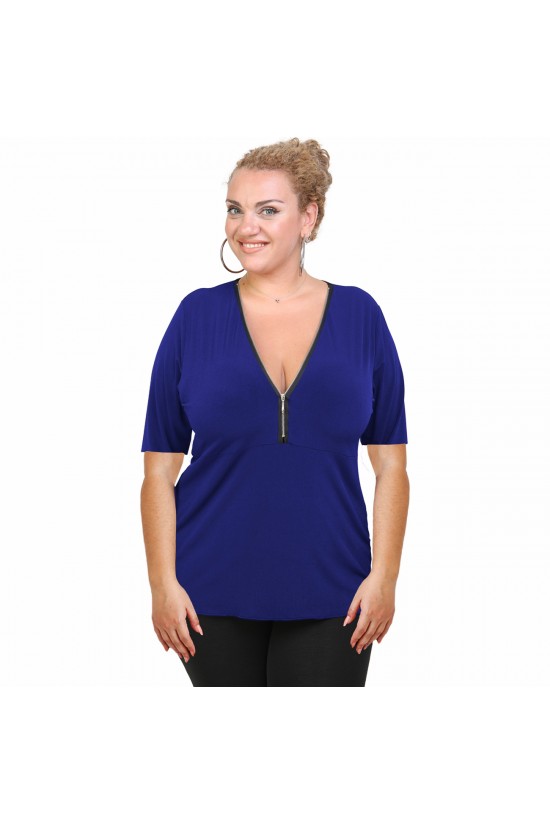A20-190 Μπλούζα ίσια με φερμουάρ - Μπλε Ρουά