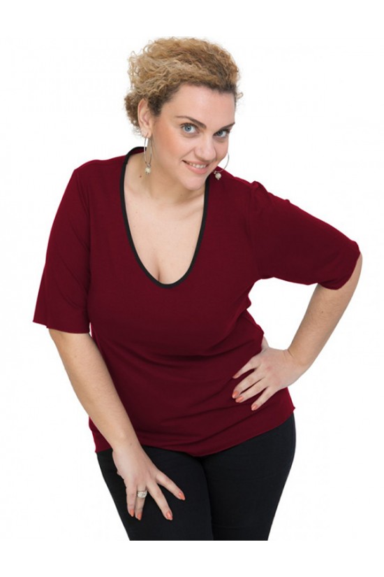 A20-208V Μπλούζα ίσια μονόχρωμη - Μπορντώ