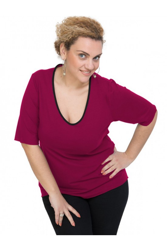 A20-208V Μπλούζα ίσια μονόχρωμη - Φούξια