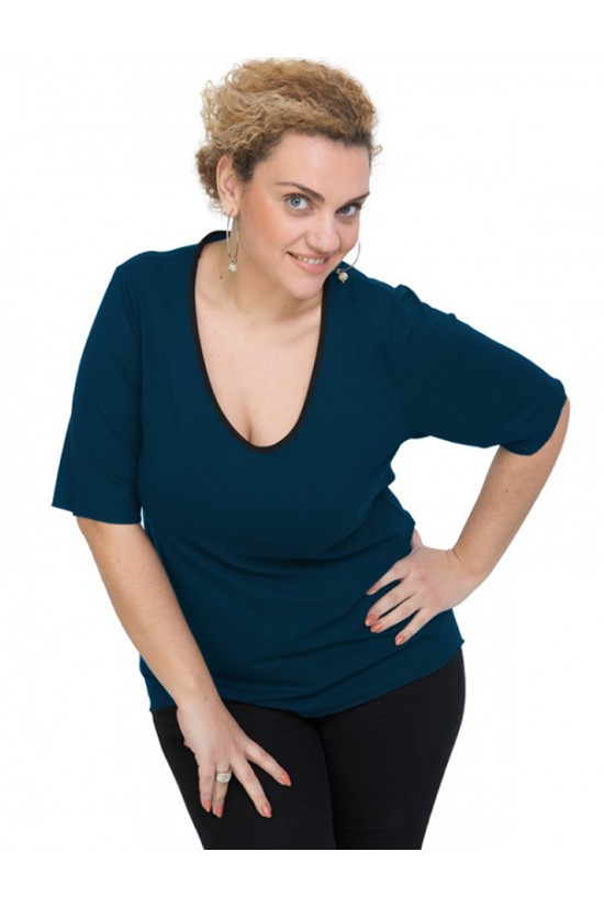 A20-208V Μπλούζα ίσια μονόχρωμη - Πετρόλ