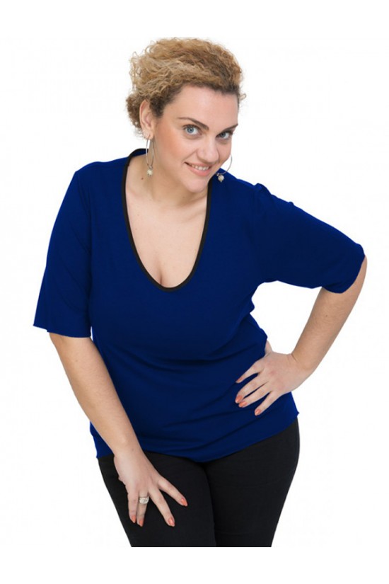 A20-208V Μπλούζα ίσια μονόχρωμη - Μπλε Ρουά A20-208V Μπλούζα ίσια μονόχρωμη - Μπλε Ρουά