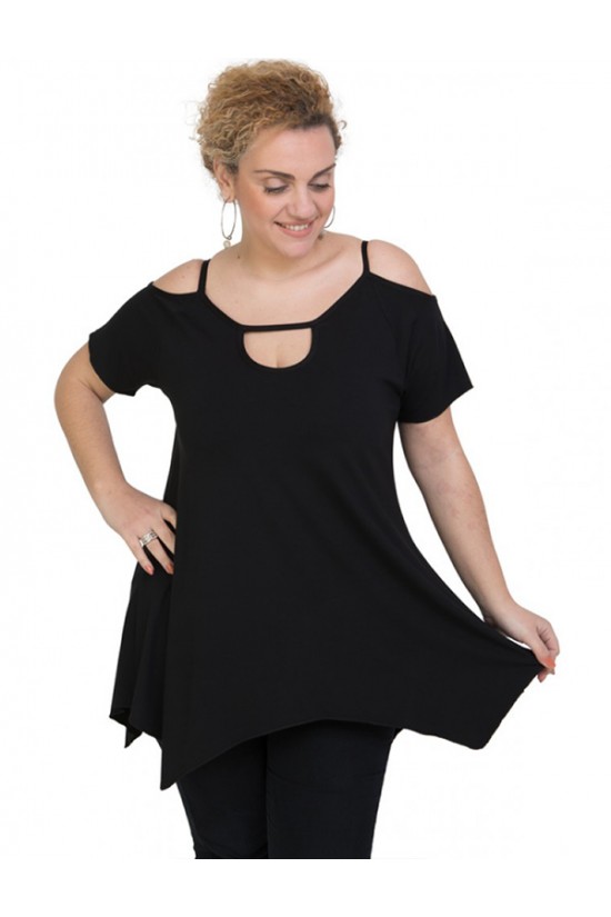 A20-222A Μπλούζα άλφα με τρύπα στο λαιμό - Μαύρο A20-222A Μπλούζα άλφα με τρύπα στο λαιμό - Μαύρο