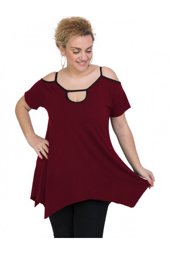 A20-222A Μπλούζα άλφα με τρύπα στο λαιμό - Μπορντώ