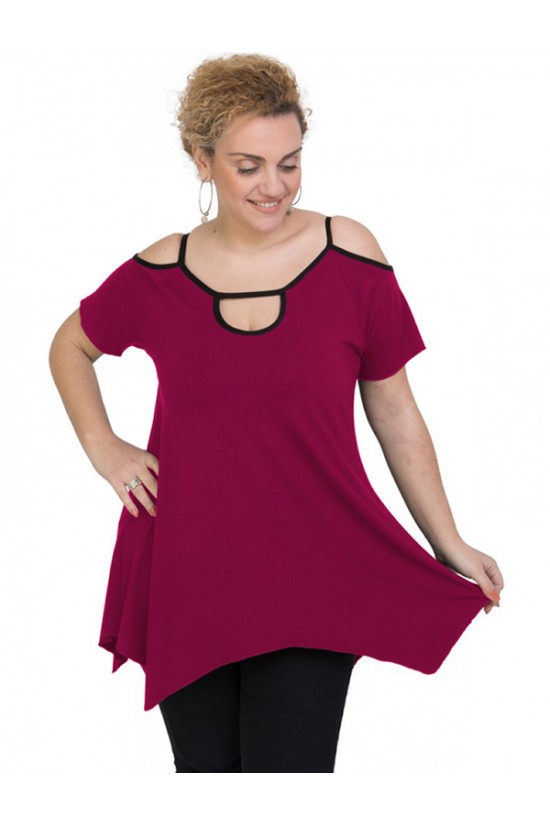 A20-222A Μπλούζα άλφα με τρύπα στο λαιμό - Φούξια