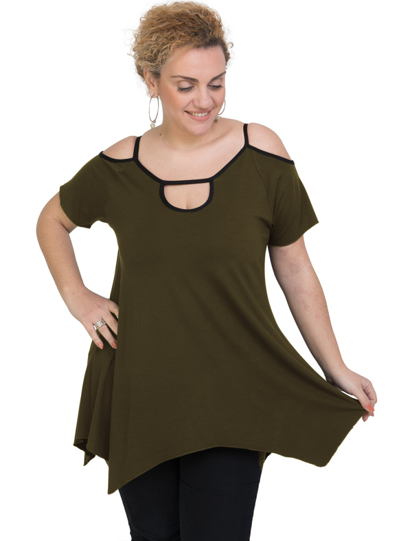 A20-222A Alpha blouse with hole on the neck - Khaki Dark A20-222A Alpha blouse with hole on the neck - Khaki Dark