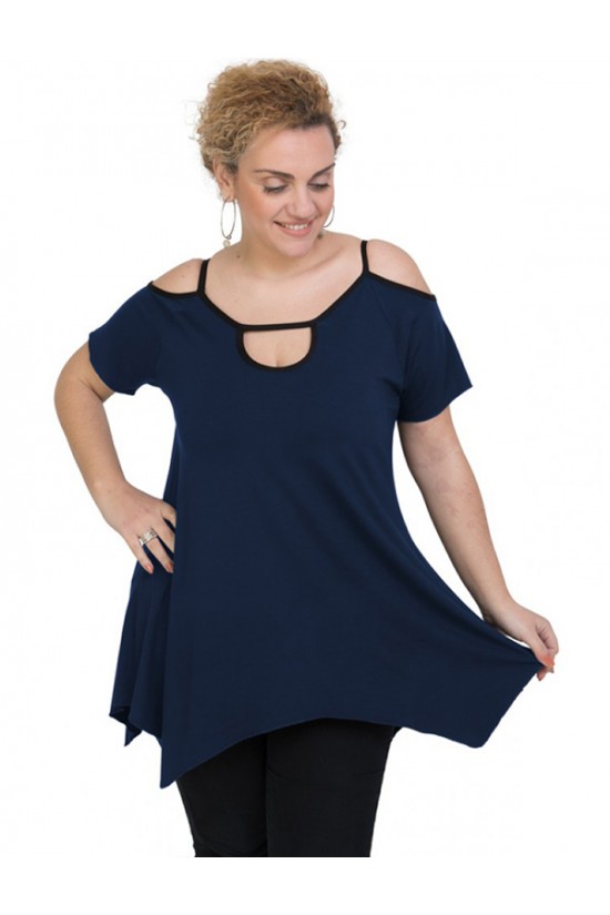 A20-222A Μπλούζα άλφα με τρύπα στο λαιμό - Μπλε Μαρέν