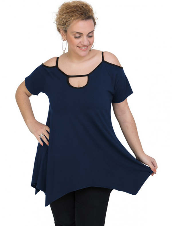 A20-222A Alpha blouse with hole on the neck - Navy Blue A20-222A Alpha blouse with hole on the neck - Navy Blue