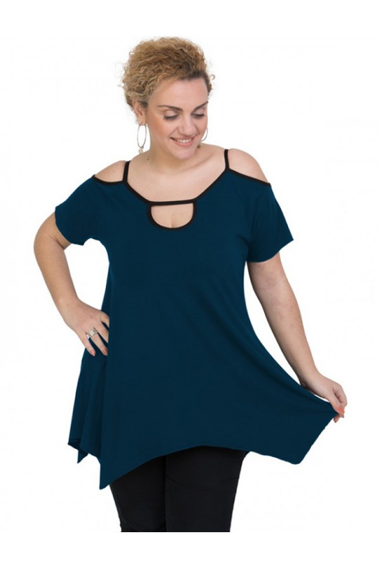 A20-222A Μπλούζα άλφα με τρύπα στο λαιμό - Πετρόλ