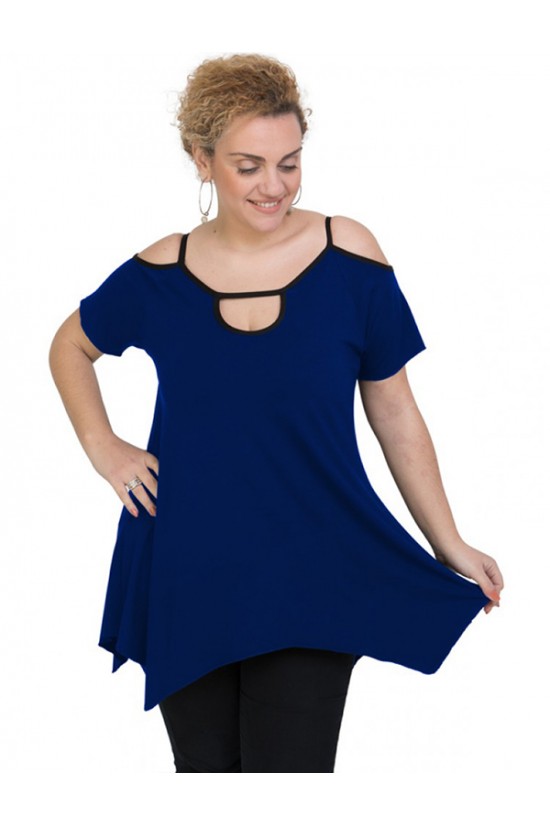 A20-222A Μπλούζα άλφα με τρύπα στο λαιμό - Μπλε Ρουά