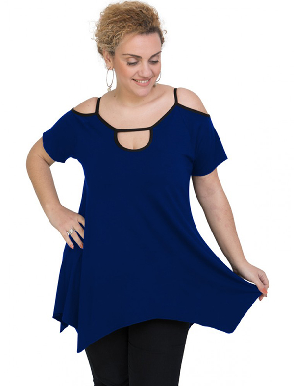 A20-222A Alpha blouse with hole on the neck - Royal Blue A20-222A Alpha blouse with hole on the neck - Royal Blue