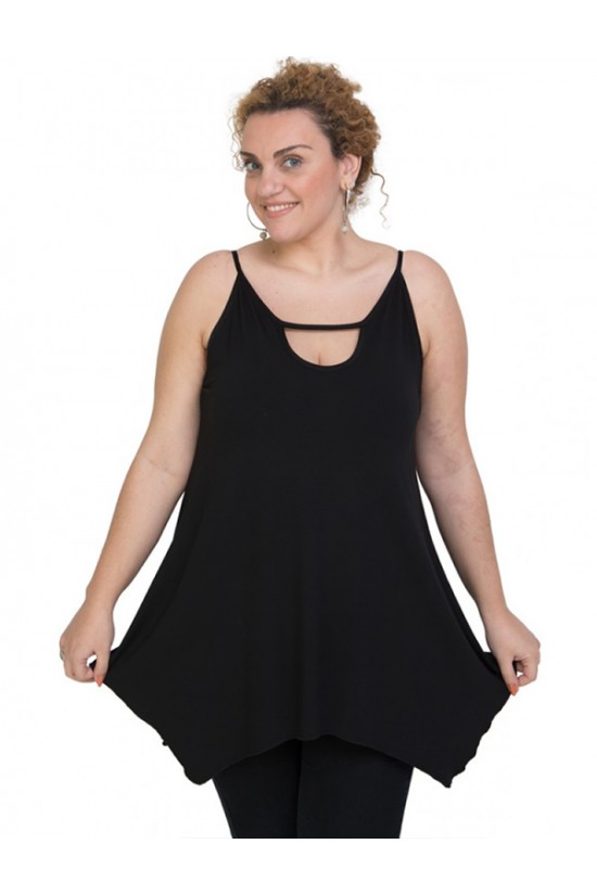 A20-222AB Μπλούζα άλφα με τρύπα στο λαιμό τοπ - Μαύρο