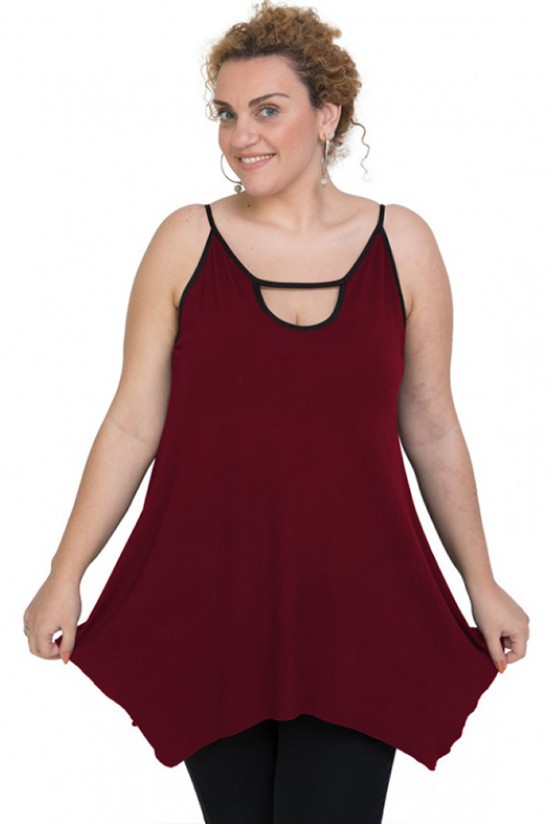 A20-222AB Μπλούζα άλφα με τρύπα στο λαιμό τοπ - Μπορντώ