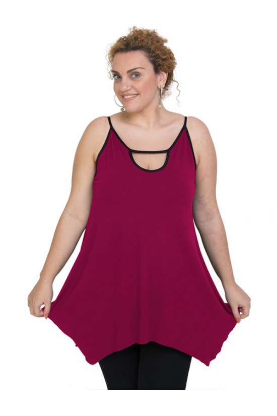 A20-222AB Μπλούζα άλφα με τρύπα στο λαιμό τοπ - Φούξια