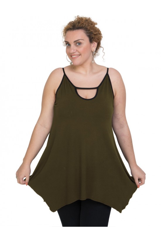 A20-222AB Μπλούζα άλφα με τρύπα στο λαιμό τοπ - Χακί Σκούρο