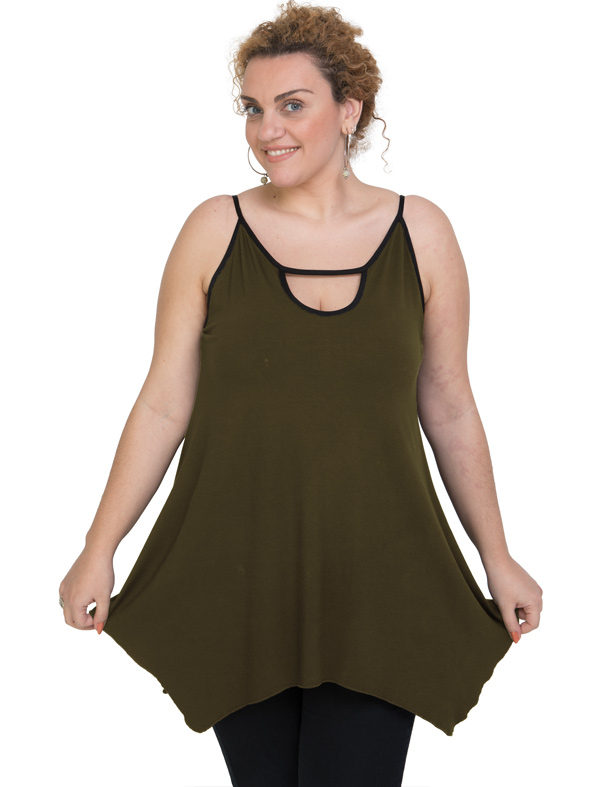 A20-222AB Alpha blouse with hole on the neck top - Khaki Dark A20-222AB Alpha blouse with hole on the neck top - Khaki Dark