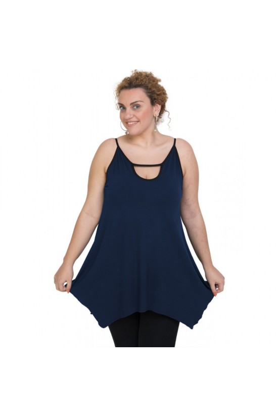 A20-222AB Μπλούζα άλφα με τρύπα στο λαιμό τοπ - Μπλε Μαρέν