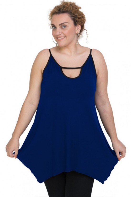 A20-222AB Μπλούζα άλφα με τρύπα στο λαιμό τοπ - Μπλε Ρουά