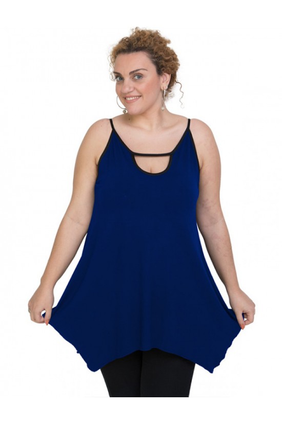 A20-222AB Μπλούζα άλφα με τρύπα στο λαιμό τοπ - Μπλε Ρουά