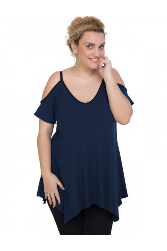 A20-223A Μπλούζα άλφα με βε - Μπλε Μαρέν