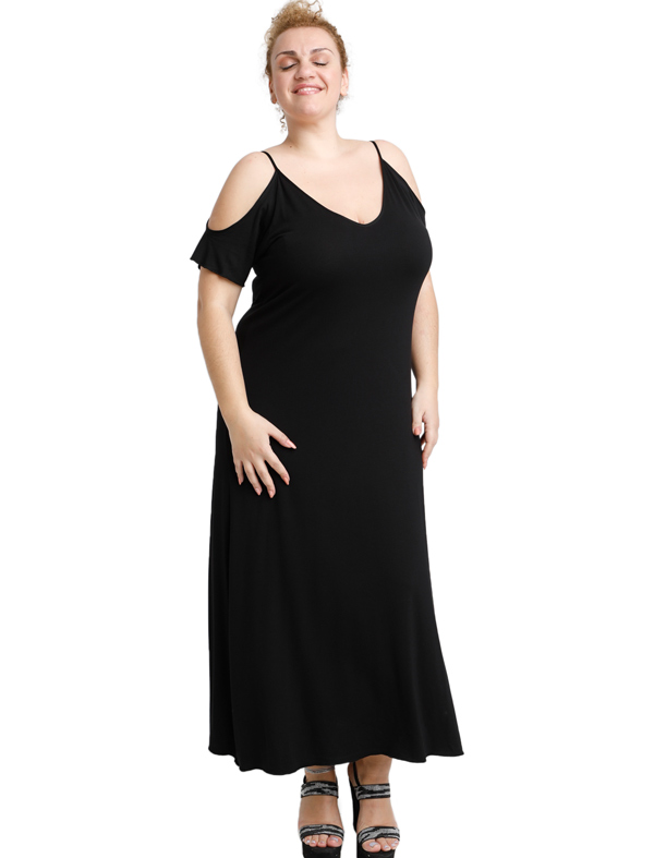A20-223F Long dress - Black A20-223F Long dress - Black