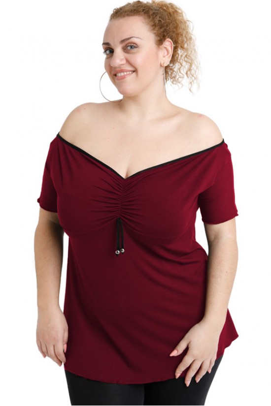 A20-224 Μπλούζα ρεγκλάν στράπλες - Μπορντώ