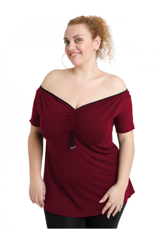 A20-224 Μπλούζα ρεγκλάν στράπλες - Μπορντώ A20-224 Μπλούζα ρεγκλάν στράπλες - Μπορντώ