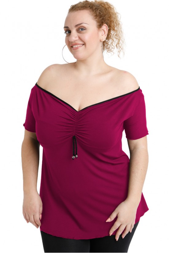 A20-224 Μπλούζα ρεγκλάν στράπλες - Φούξια