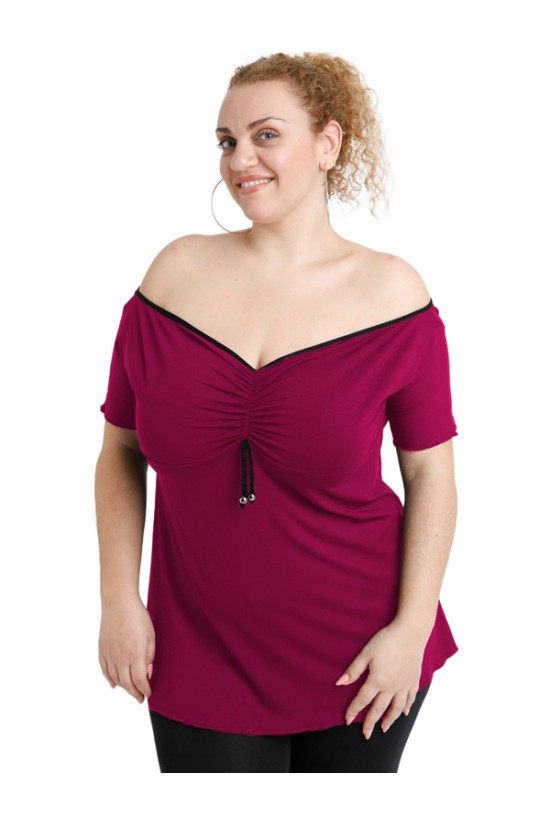 A20-224 Μπλούζα ρεγκλάν στράπλες - Φούξια