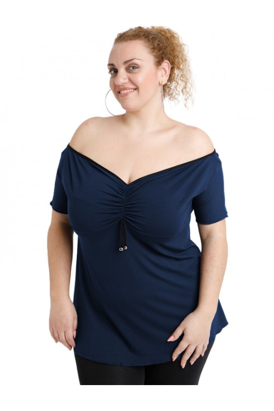 A20-224 Μπλούζα ρεγκλάν στράπλες - Μπλε Μαρέν