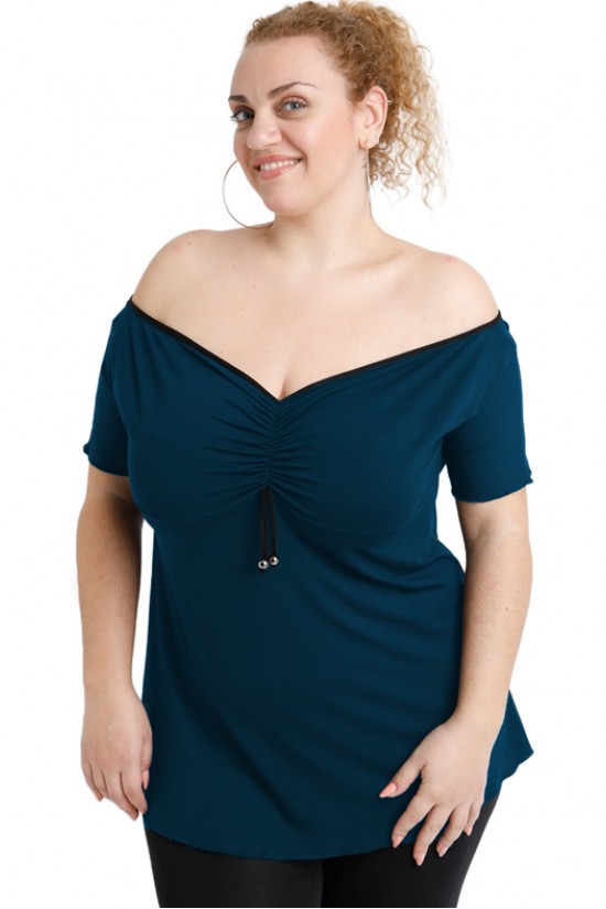 A20-224 Μπλούζα ρεγκλάν στράπλες - Πετρόλ