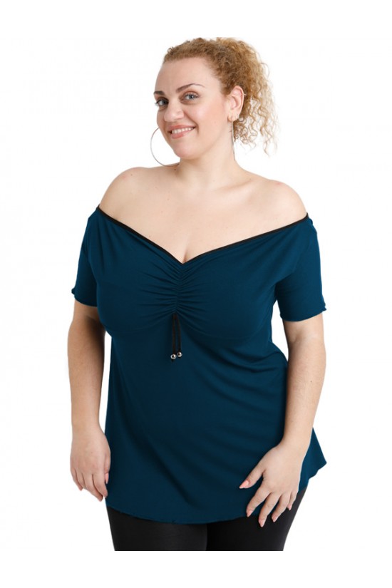 A20-224 Μπλούζα ρεγκλάν στράπλες - Πετρόλ