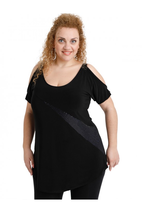 A20-2286 Μπλούζα με παγιέτα - Μπλε - Μαύρο