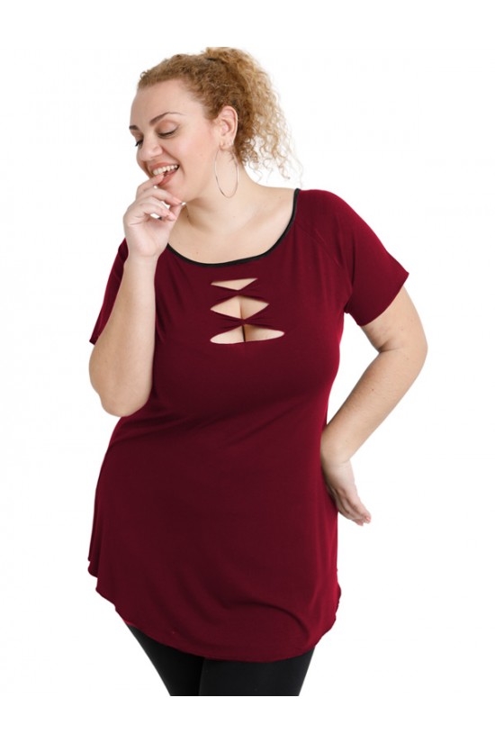 A20-246 Μπλούζα ίσια - Μπορντώ A20-246 Μπλούζα ίσια - Μπορντώ
