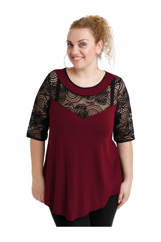 A20-247D Μπλούζα άλφα κομποζέ με δαντέλα - Μπορντώ