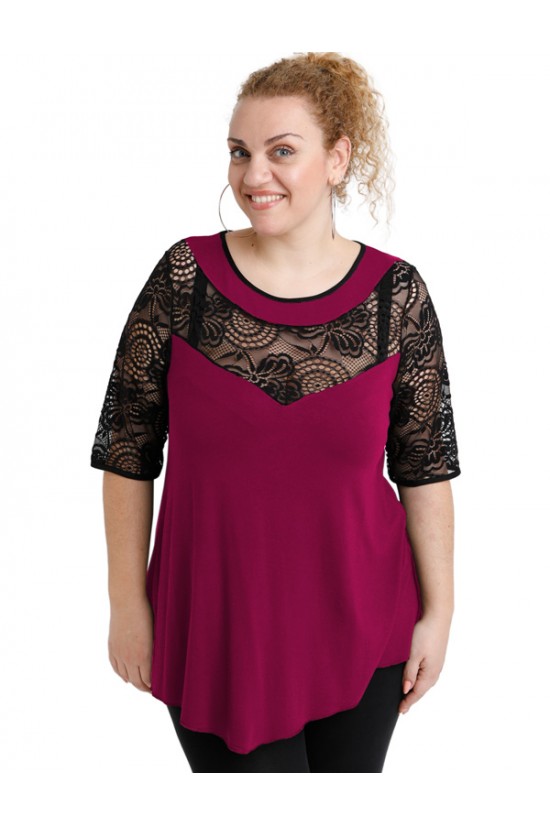 A20-247D Μπλούζα άλφα κομποζέ με δαντέλα - Φούξια